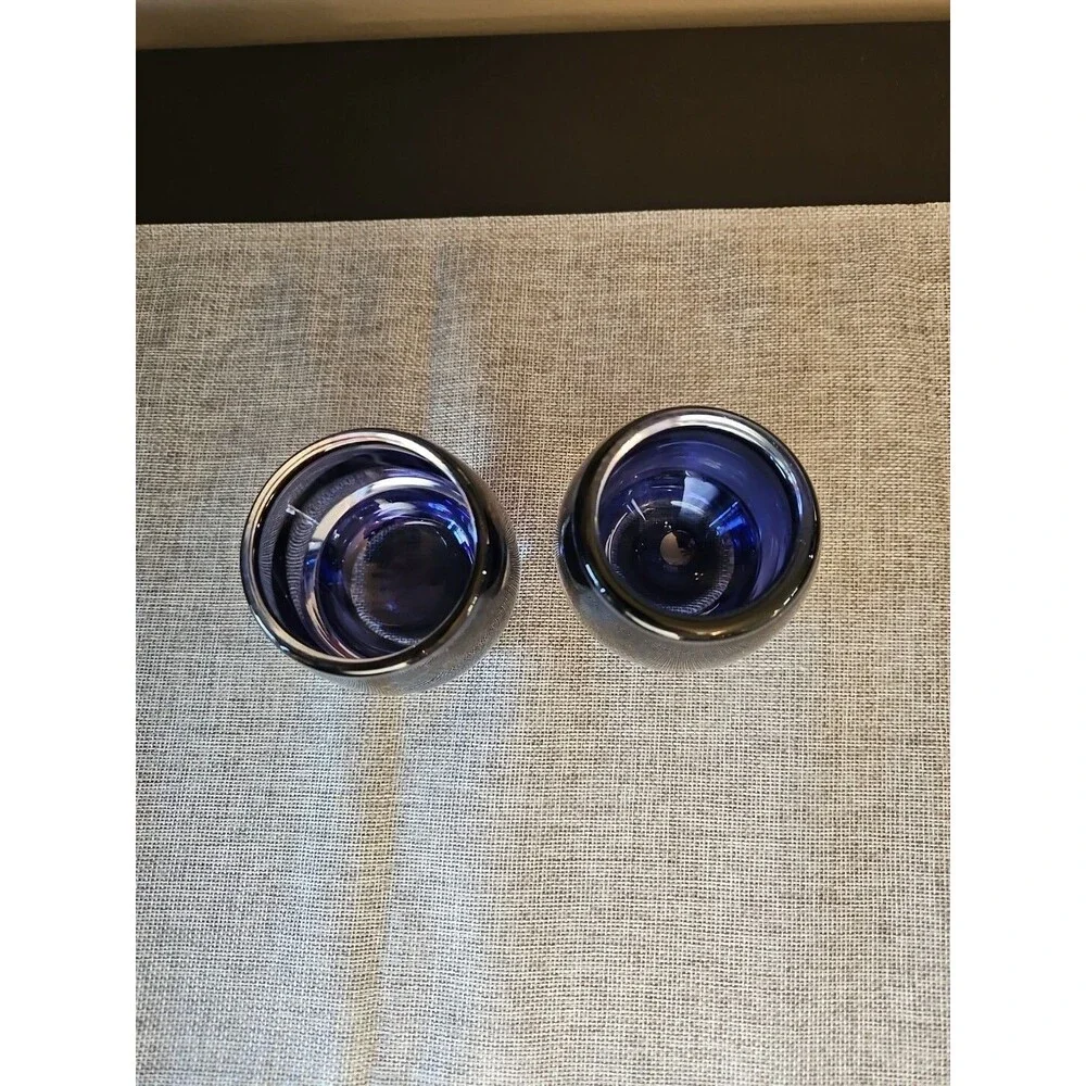 Vintage Polish Art Glass- Crate and Barrel Colbalt Blue Diva Votive Set Of Two
